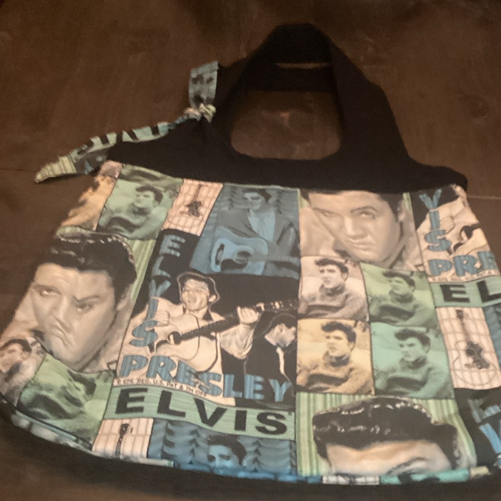 Elvis Presley Collage Hobo Bag - Black and Blue